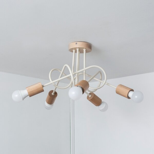 Lampadario a plafone OXFORD 5xE27/15W/230V pino/crema