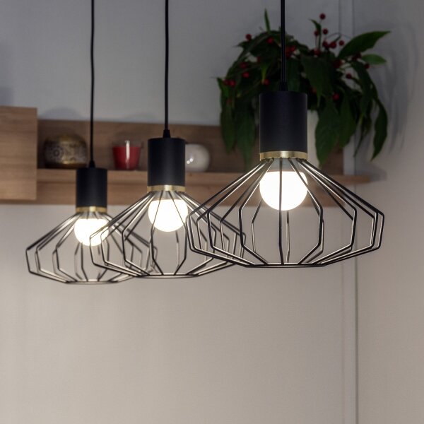 Lampadario sospeso su cavo SOLANO 3xE27/15W/230V nero/oro