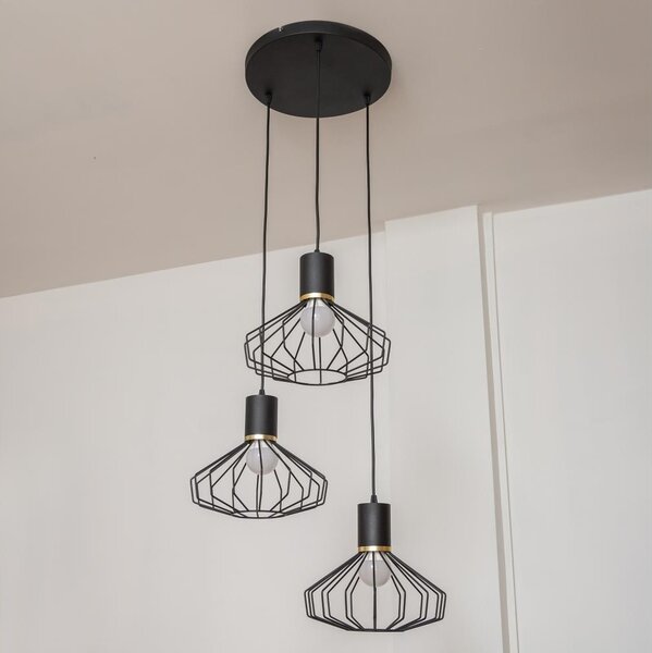 Lampadario a sospensione con cavo SOLANO 3xE27/15W/230V nero/oro
