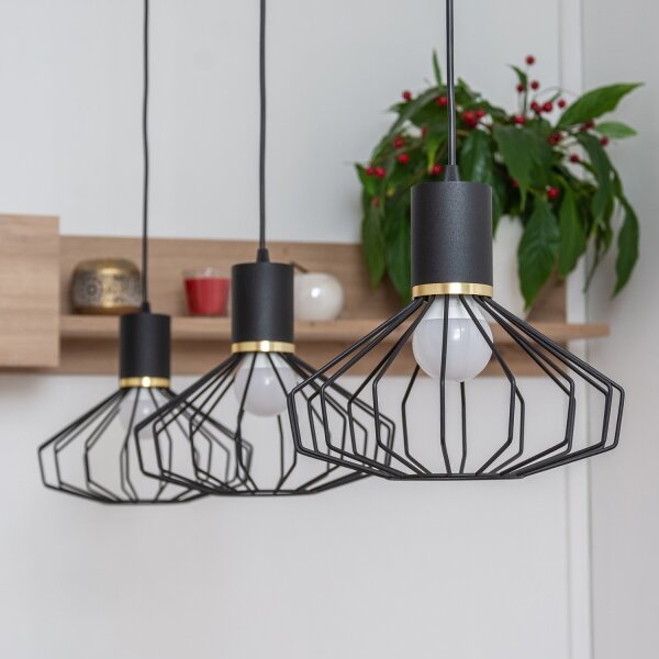 Lampadario sospeso su cavo SOLANO 3xE27/15W/230V nero/oro