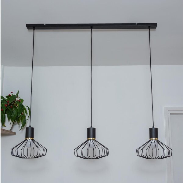 Lampadario sospeso su cavo SOLANO 3xE27/15W/230V nero/oro