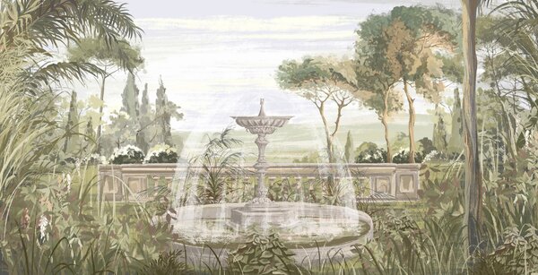 Carta da parati Fontana d'acqua in un giardino, Carta da parati Natura, Carta da parati popolare, u97551 - Tapeko.it