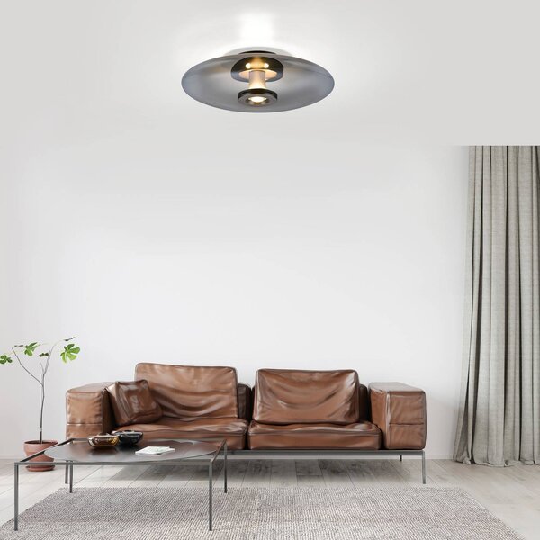 PURE Plafoniera a LED Vitrum, dimmerabile, Alluminio / Grigio / Zincato, Soggiorno / Sala da pranzo, Vetro, Moderno, Plafoniera LED