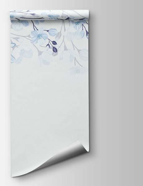 Carta da parati Fiori bianchi e blu su sfondo bianco, Carta da parati Natura, Carta da parati popolare, w02200v1 - Tapeko.it
