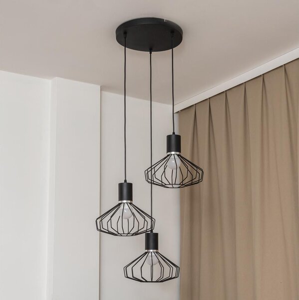 Lampadario a sospensione con cavo SOLANO 3xE27/15W/230V nero/cromo lucido