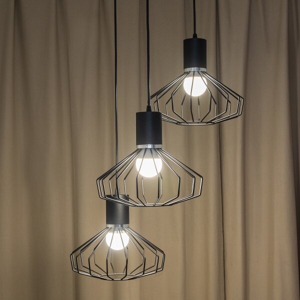 Lampadario a sospensione con cavo SOLANO 3xE27/15W/230V nero/cromo lucido
