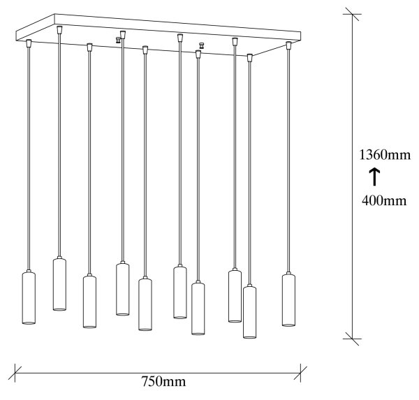 Lampadario a sospensione su cavo TEMPO 10xE27/40W/230V dorato
