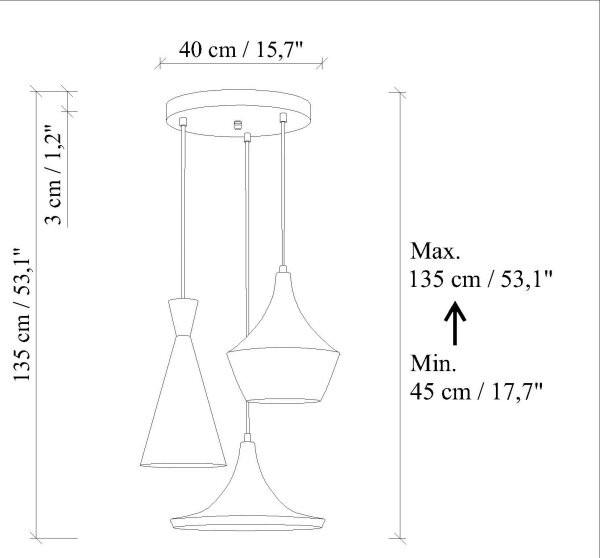 Lampadario a sospensione su cavo TOM, 3x E27, 40W max, 230V, blu
