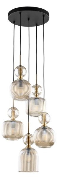 Lampadario a sospensione SOPHIA 5xE14/10W/230V nero/beige fumé