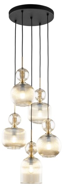 Lampadario a sospensione SOPHIA 5xE14/10W/230V nero/beige fumé