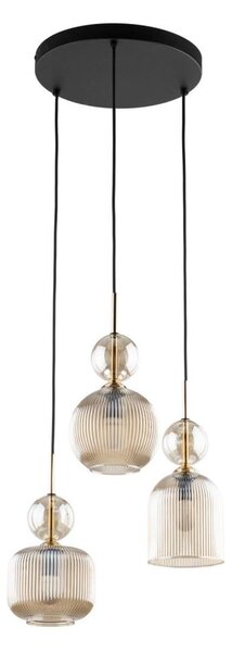 Lampadario a sospensione SOPHIA 3xE14/10W/230V nero/beige fumé