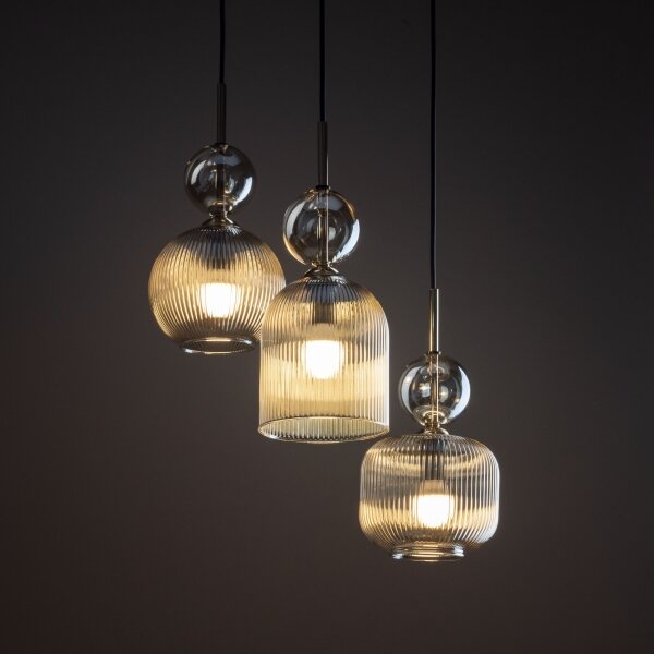 Lampadario a sospensione SOPHIA 3xE14/10W/230V nero/beige fumé