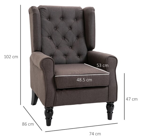 HOMCOM Poltrona per Salotto Francese con Seduta Imbottita e Cuscini, in Poliestere, per salotto, camera e ufficio, 74x86x102 cm, Marrone | Aosom Italy