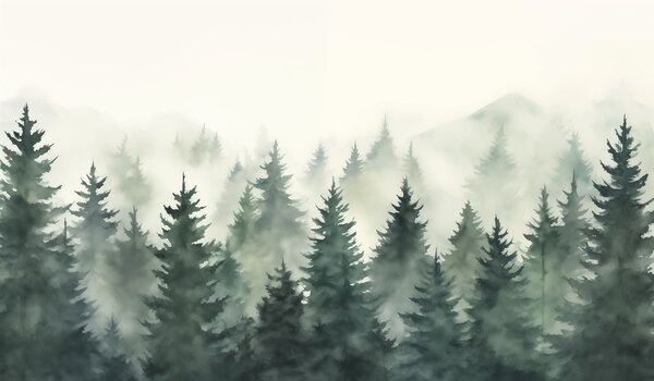 Carta da parati Gruppo di alberi nella nebbia, Carta da parati Natura, Carta da parati popolare, w02161 - Tapeko.it
