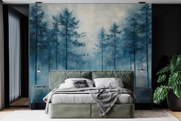 Carta da parati Foresta nebbiosa con alberi, Carta da parati Foresta, Carta da parati popolare, w02149 - Tapeko.it