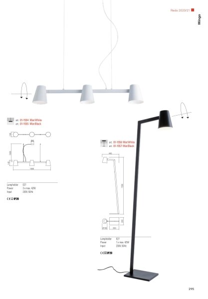 Redo 01-1556 - Lampada da terra MINGO 1xE27/42W/230V bianca