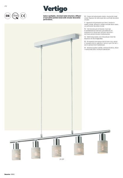 Redo 04-509 - Lampadario sospeso a cavo VERTIGO 5xE14/28W/230V cromo lucido/bianco