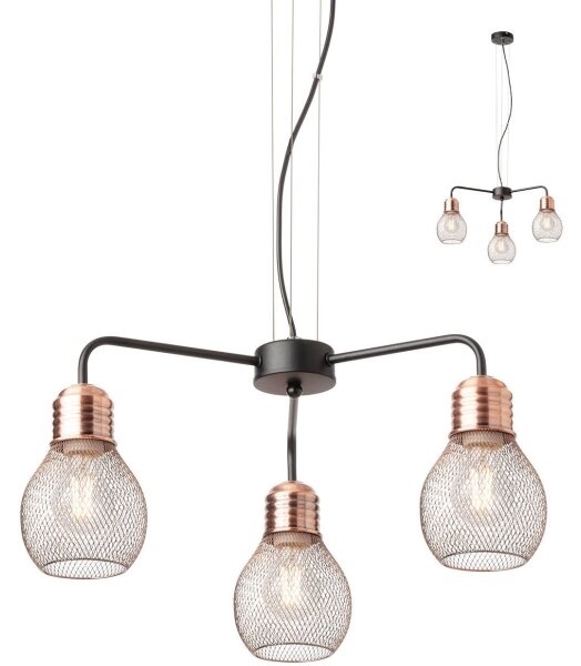 Redo 01-1579 - Lampadario sospeso con cavo EDISON 3xE27/42W/230V diam. 53 cm nero/rame