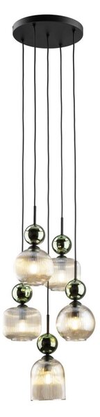 Lampadario a cavo SOPHIA 5xE14/10W/230V nero/verde/beige fumé
