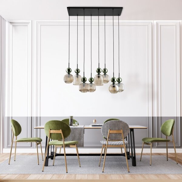 Lampadario sospeso su cavo SOPHIA 8xE14/10W/230V nero/verde/beige fumé