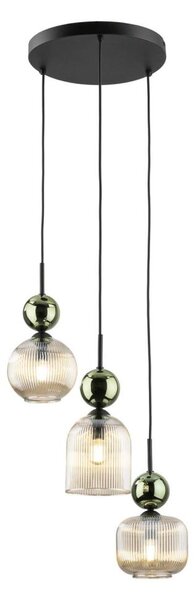 Lampadario a sospensione con cavo SOPHIA 3xE14/10W/230V nero/verde/beige fumé