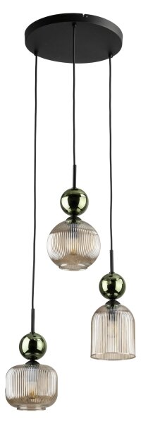 Lampadario a sospensione con cavo SOPHIA 3xE14/10W/230V nero/verde/beige fumé