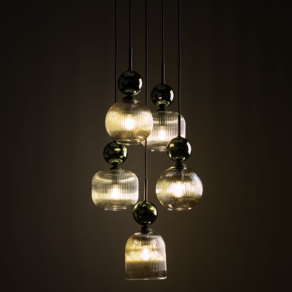 Lampadario a cavo SOPHIA 5xE14/10W/230V nero/verde/beige fumé