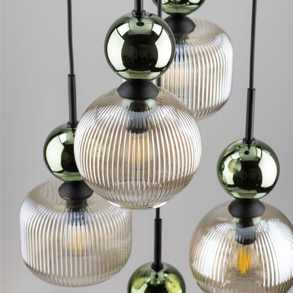 Lampadario a cavo SOPHIA 5xE14/10W/230V nero/verde/beige fumé