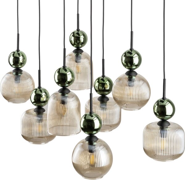 Lampadario sospeso su cavo SOPHIA 8xE14/10W/230V nero/verde/beige fumé