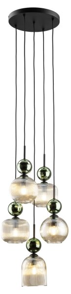 Lampadario a cavo SOPHIA 5xE14/10W/230V nero/verde/beige fumé