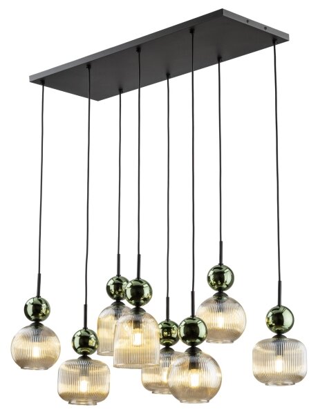 Lampadario sospeso su cavo SOPHIA 8xE14/10W/230V nero/verde/beige fumé