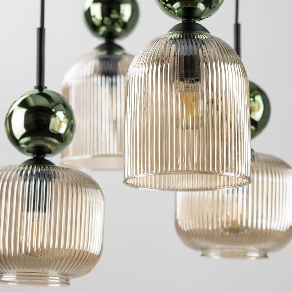 Lampadario sospeso su cavo SOPHIA 8xE14/10W/230V nero/verde/beige fumé