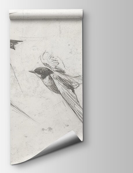 Carta da parati Gruppo di uccelli in volo, Carta da parati acquerello sul muro, Carta da parati popolare, w02155 - Tapeko.it