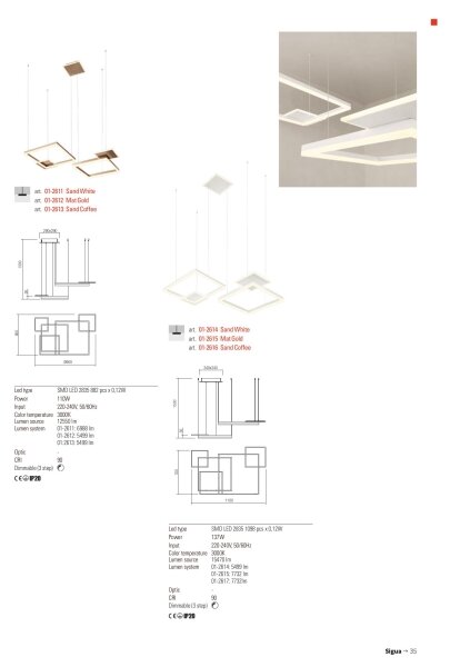 Redo 01-2614 - Lampadario LED dimmerabile a sospensione con cavo SIGUA LED/137W/230V CRI 90 bianco