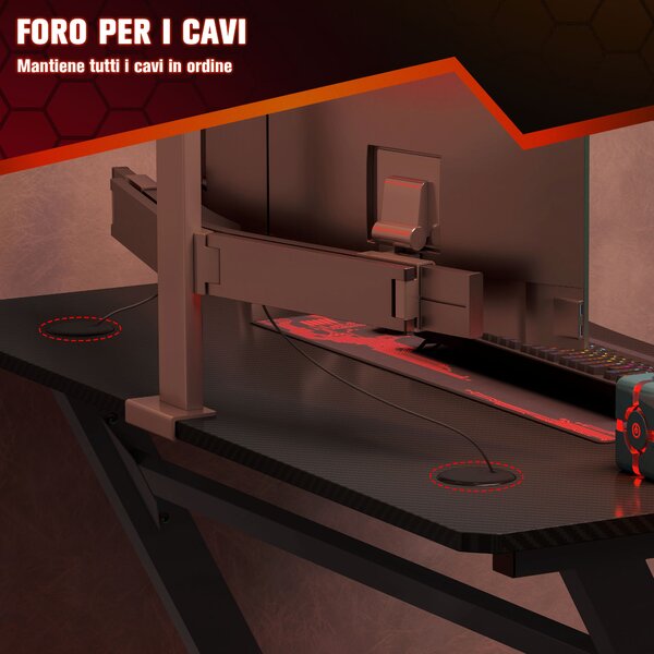 HOMCOM Tavolo per ufficio scrivania portabicchieri gancio per cuffia foro per cavo telaio in metallo nero 120 x 65 x 74.5cm|Aosom