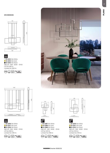 Redo 01-2316 - Lampadario dimmerabile a sospensione con cavo PLANA LED/80W/230V bianco
