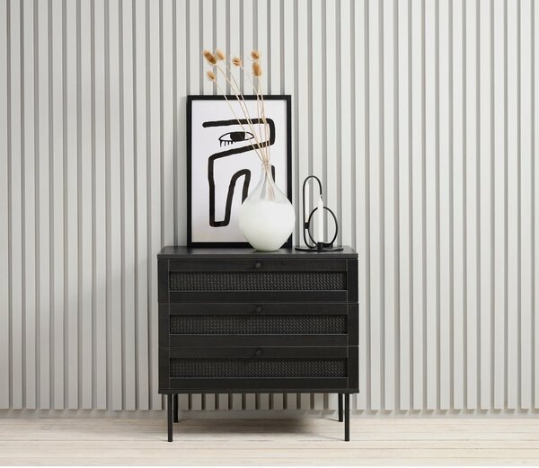 Cassettiera bassa nera in rovere 80x75 cm Pensacola - Unique Furniture