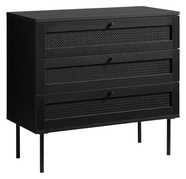 Cassettiera bassa nera in rovere 80x75 cm Pensacola - Unique Furniture