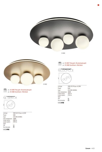 Redo 01-2466 - Plafoniera LED CORUM LED/48W/230V 3000K CRI 90 nera