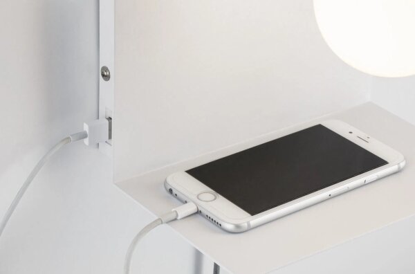 Paulmann 79812 - 1xE27/40W Lampada da parete con mensola e porta USB CALVANI 230V bianca