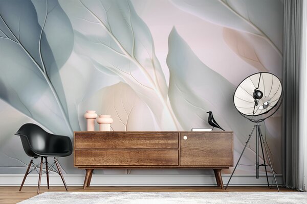 Carta da parati Foglie delicate dalle tonalità tenui, Carta da parati Natura, Carta da parati popolare, w02223 - Tapeko.it