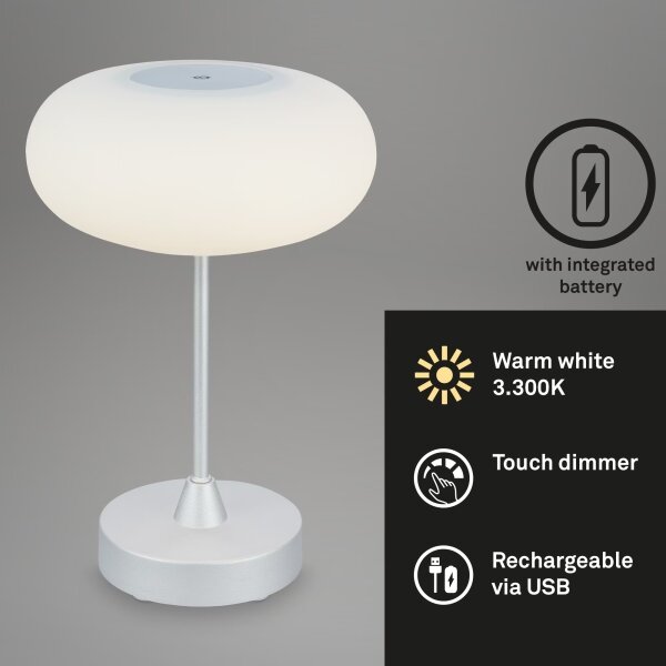 Brilo - Lampada da tavolo ricaricabile e dimmerabile LED per esterni OLANA, 3W/5V, IP44