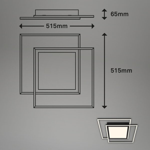 Brilo - Plafoniera LED 2xLED/16W/230V + LED/19W 51,5x51,5 cm nera