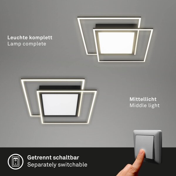 Brilo - Plafoniera LED 2xLED/16W/230V + LED/19W 51,5x51,5 cm nera