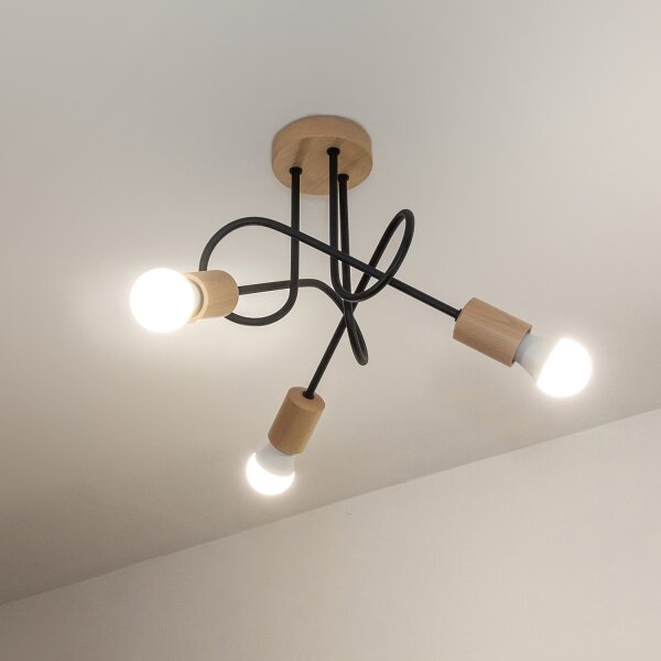 Plafoniera OXFORD 3xE27/15W/230V pino/nero