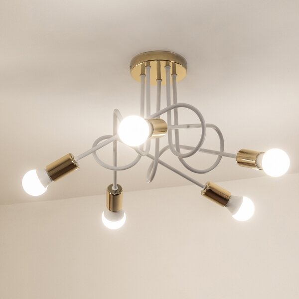 Plafoniera OXFORD 5xE27/15W/230V oro/bianco