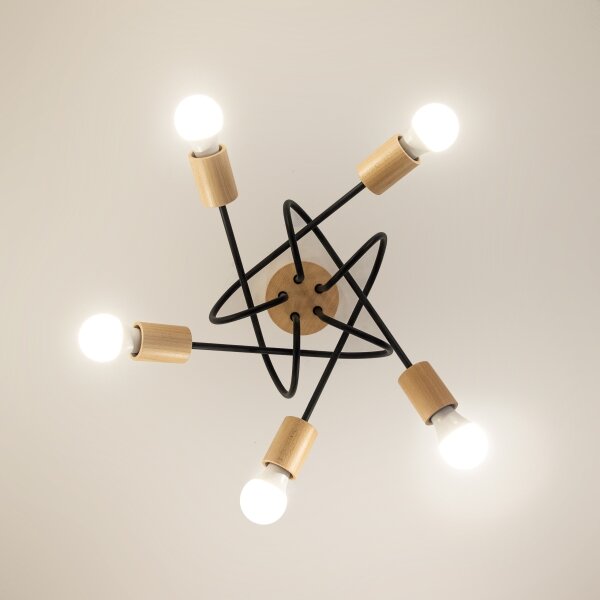 Lampadario a plafone OXFORD 5xE27/15W/230V, finitura pino/nero