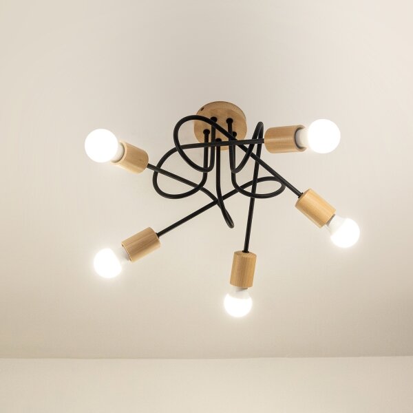 Lampadario a plafone OXFORD 5xE27/15W/230V, finitura pino/nero