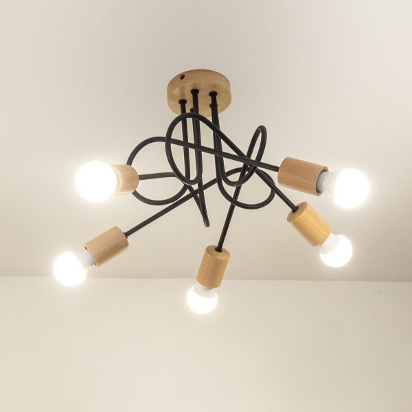 Lampadario a plafone OXFORD 5xE27/15W/230V, finitura pino/nero