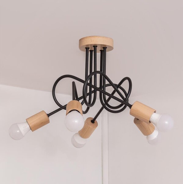 Lampadario a plafone OXFORD 5xE27/15W/230V, finitura pino/nero